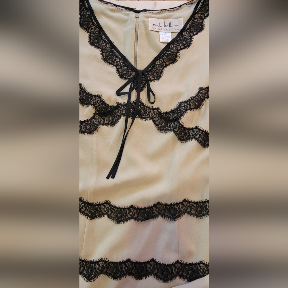 Y2K Nicole Miller Dress Creame with Black Lace Detail - Picture 8 of 13